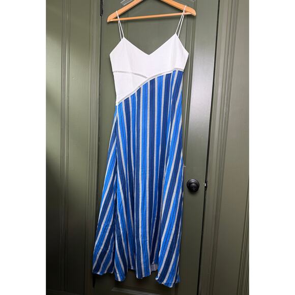 NWT Gul Hurgel Tuckernuck White & Blue Stripe Linen Maxi Resort Dress Medium - Picture 5 of 8